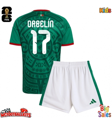 Mexico Orbelin Pineda #17 Replica Home Stadium Kit for Kids World Cup 2026 Short Sleeve (+ pants)